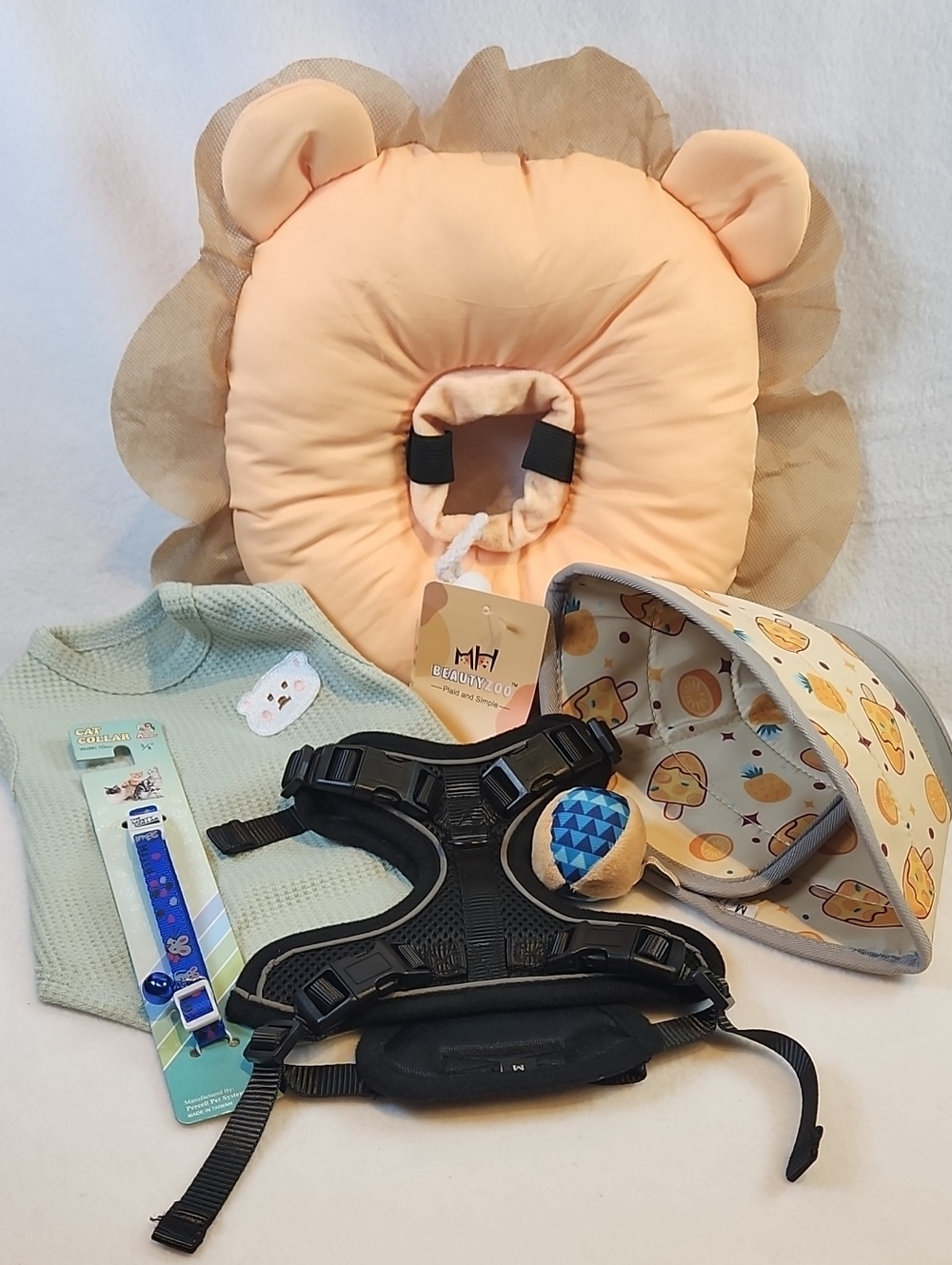 Lion Cat Head Pillow, Harness, Collar, Ball, Shirt And Pet Recovery Cone